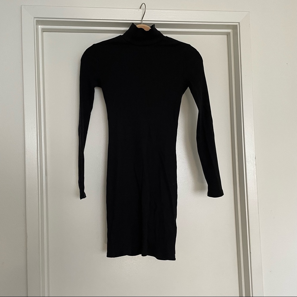 Ribbed Mini Bodycon Turtle Neck Long Sleeve Dress
